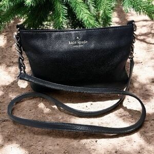 Kate Spade rare white gold crossbody black soft pebble leather bag with links